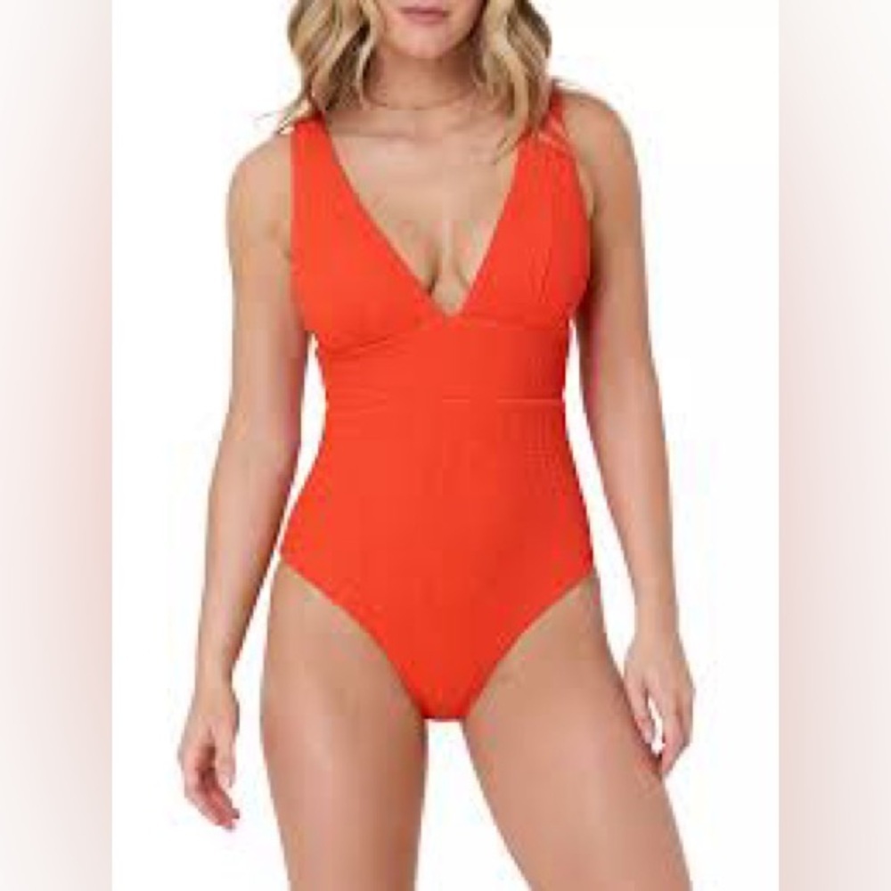 Andie Mykonos classic one piece swimsuit orange women’s size XL deep v-neck